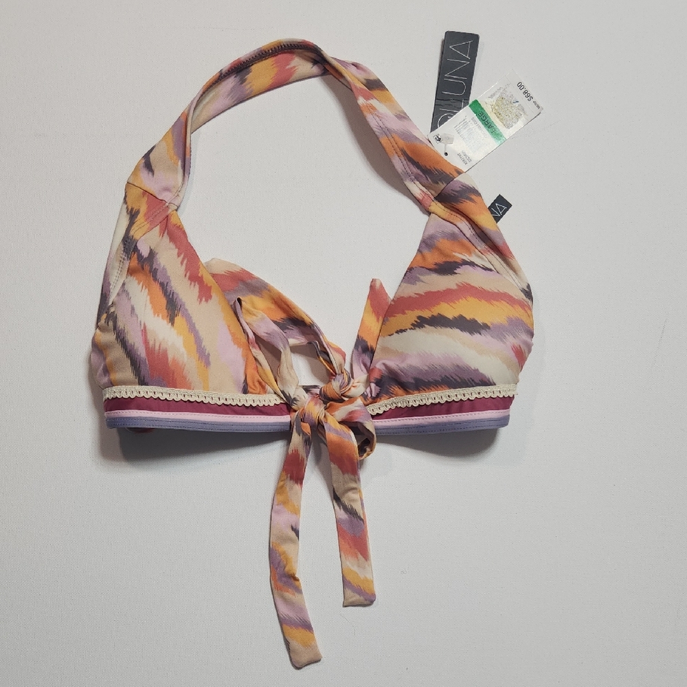 Soluna Swim Multicolor Ikat Print Halter Bikini Top Large NWT $68